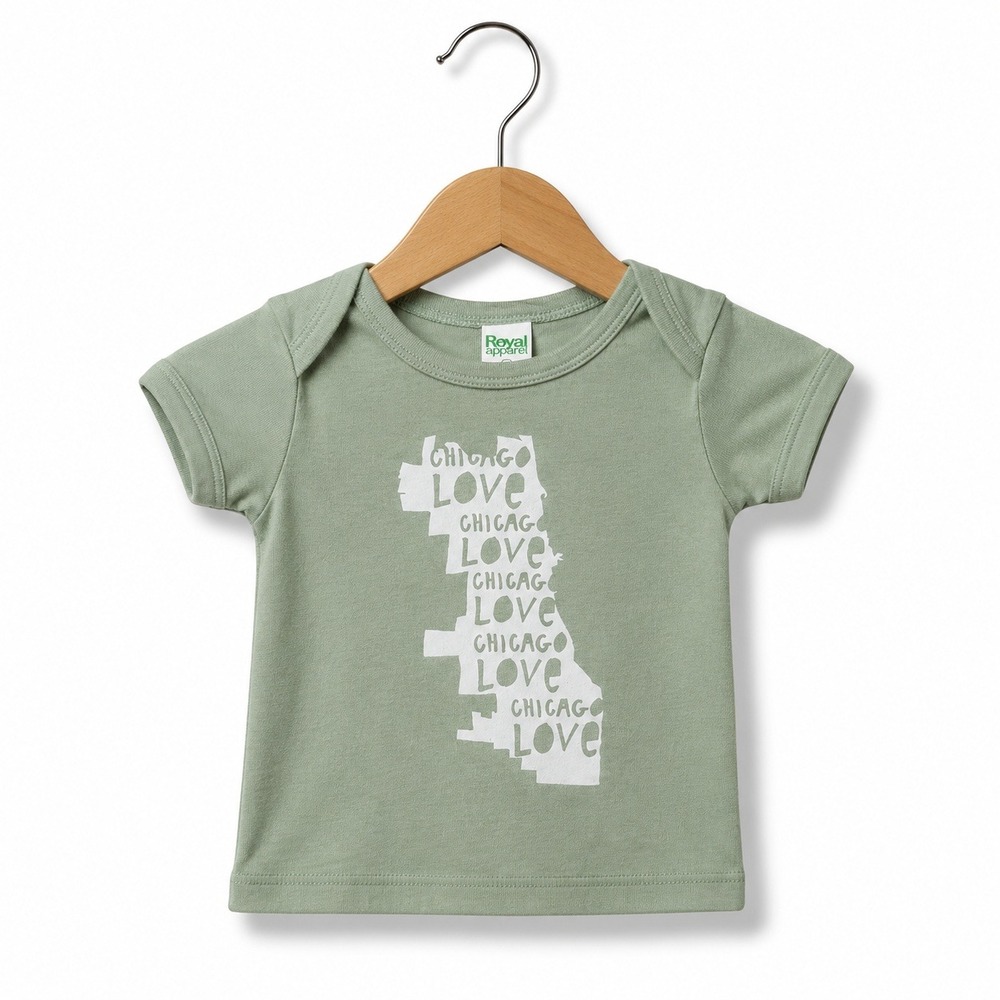 Royal Apparel Unisex Tee Sz 12-18‎ Mo Chicago Love Map Green White Short Sleeve